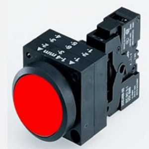 Pulsador rasante plástico IP66 rojo 1NC completo
