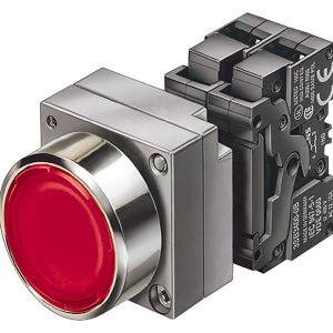 Pulsador luminoso metálico IP67 230VCA 1NC rojo