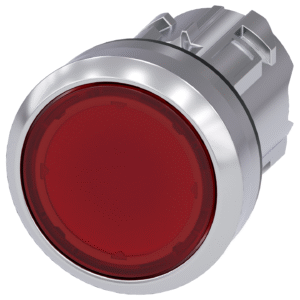 Pulsador luminoso redondo 22mm metal brillante rojo rasante