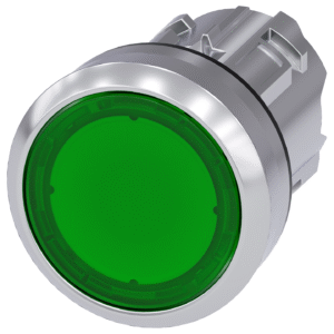 Pulsador luminoso 22mm redondo verde rasante metal