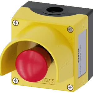Caja plastica amarilla SIRIUS ACT con 1 pulsador hongo 1NC