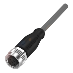 Conector M12x1,  hembra, recto, 5 pines, codificación A , número de conductores 4 ,Cable PVC gris, 2 m.