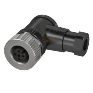 Conector  M12x1, hembra, acodado, 5 pines ,codificación A , numero de contactos conectables 4 ,  diámetro del cable D 6