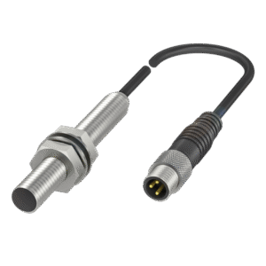 Sensor Inductivo M8x1 , rango 4 mm , PNP Contacto NO ,  1200 Hz , Cable con conector M8x1 , Conector 3 pines  0.3 m PUR