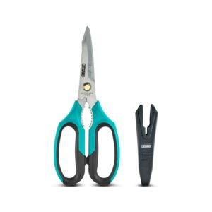 Tijeras multiuso, para cartón, aluminio, fibras de Kevlar y plástico, cuchilla exterior para un corte seguro de las cint