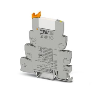 Interfaz PLC, compuesta por borne de base PLC-BSC.../21 con conexión por tornillo y relé miniatura enchufable con contac