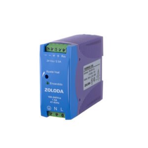 Fuente conmutada monofásica uso industrial, riel DIN, entrada 100-240VCA, salida 24VCC, 2,5A, 60W, conexión tornillo