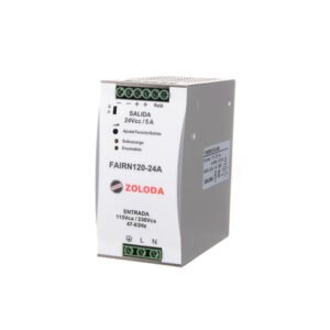 Fuente conmutada monofásica uso industrial, riel DIN, entrada 115/230VCA, salida 24VCC,5A, 120W, conexión tornillo
