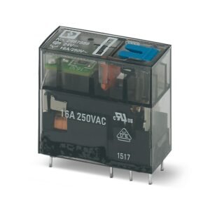 Relé miniatura enchufable, con contacto de potencia, 1 contactos conmutados, tecla de comprobación, indicación mecánica